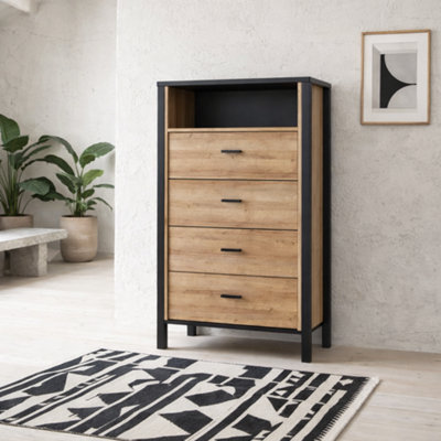 Wyld Haus Egtved 4-Drawer Chest In Black And Riviera Oak Effect from B&Q