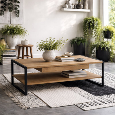 Wyld Haus Egtved Coffee TableBlack & Natural Oak Effect1 Drawer1100X400X600mm from B&Q