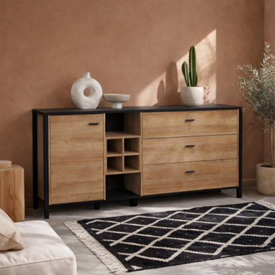 Wyld Haus Egtved Large Sideboard In Black And Natural Oak Effect1 Door 3 Drawers from B&Q