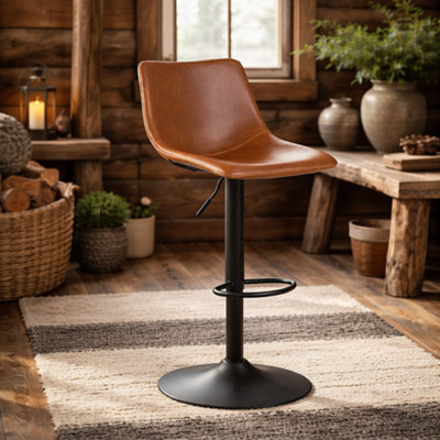 Wyld Haus Bogense Tan Faux Leather Adjustable Bar Stool With Cream Stitching from B&Q