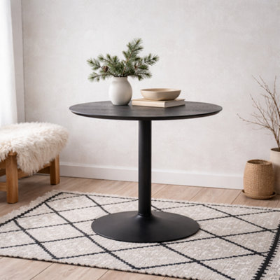 Wyld Haus Aars Small Black Marble-Effect Round Bar Table Trumpet Base 800mm