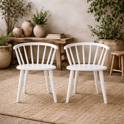 Wyld Haus Set Of 2 White Rubberwood Dining Chairs Modern Slatted Back from B&Q
