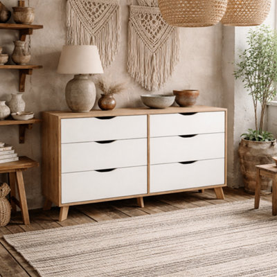 Wyld Haus Lira Jackson Hickory Oak Wood And White 6-Drawer Double Dresser from B&Q