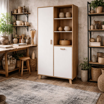Wyld Haus Lira Jackson Hickory Oak Wood And White China Cabinet 2 Doors