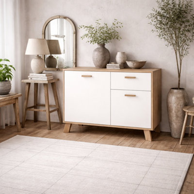 Wyld Haus Hobro SideboardWhite And Natural Oak Wood2 Doors 1 DrawerCompact Modern Storage from B&Q