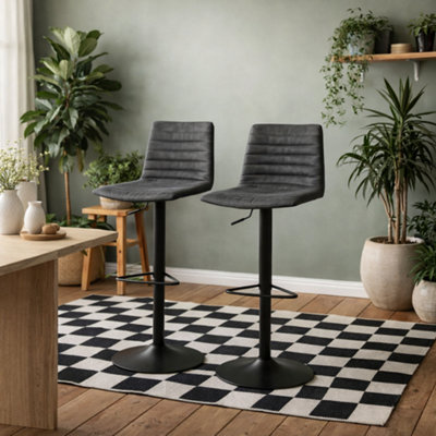 Wyld Haus Set Of 2 Aalborg Upholstered Bar StoolsAnthracite Grey Fabric Etched BackAdjustable Swivel from B&Q