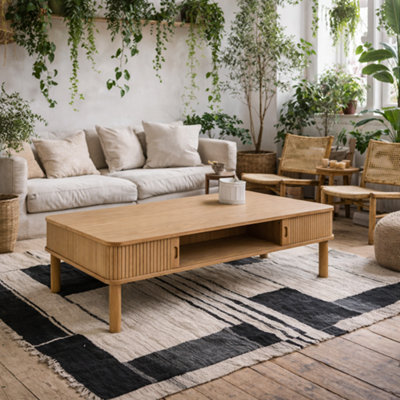 Wyld Haus Copenhagen Natural Oak Veneer Coffee Table With Tambour Doors from B&Q