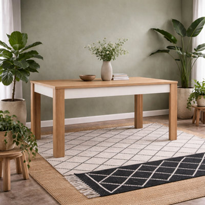 Wyld Haus Hjorring Large Extending Dining Table White Gloss And Natural Oak from B&Q