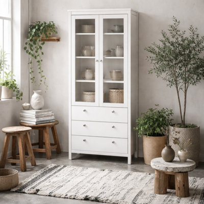 Wyld Haus Gossmere White Display Cabinet 2 Glass Doors 3 Drawers Matt Finish from B&Q
