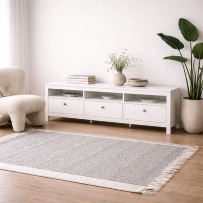 Wyld Haus Gossmere White Matt Wooden Tv Unit With 3 Drawers And Plastic Handles from B&Q