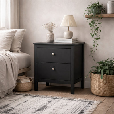 Wyld Haus Gossmere Black 2-Drawer Wooden Bedside Table With Silver Handles from B&Q