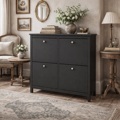 Wyld Haus Gossmere Matt Black 4-Door Shoe Cabinet 1024X246X1029mm from B&Q