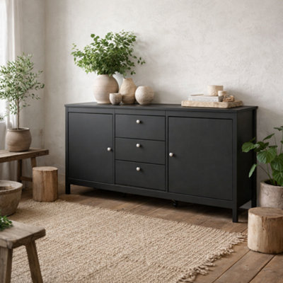 Wyld Haus Gossmere Matt Black Sideboard 2 Doors 3 Drawers from B&Q