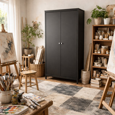 Wyld Haus Gossmere 2-Door Matt Black Wardrobe from B&Q