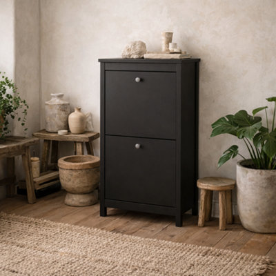 Wyld Haus Gossmere Shoe Cabinet Matt Black2-Door Freestanding from B&Q