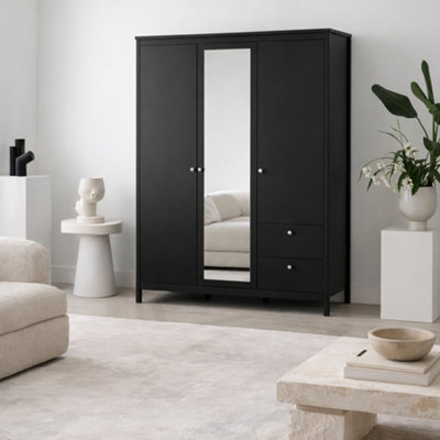 Wyld Haus Gossmere Matt Black 3-Door Wardrobe With Mirror And 2 Drawers from B&Q