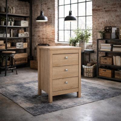 Wyld Haus Gossmere Hickory Oak Effect Bedside Table3 Drawers from B&Q