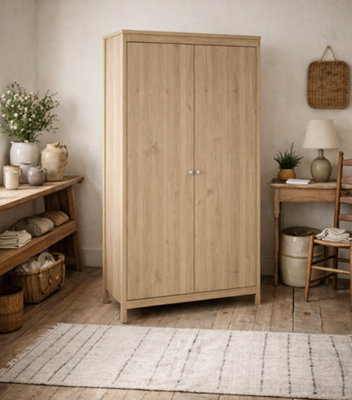 Wyld Haus Gossmere Hickory Oak Effect 2-Door Wardrobe Tall from B&Q
