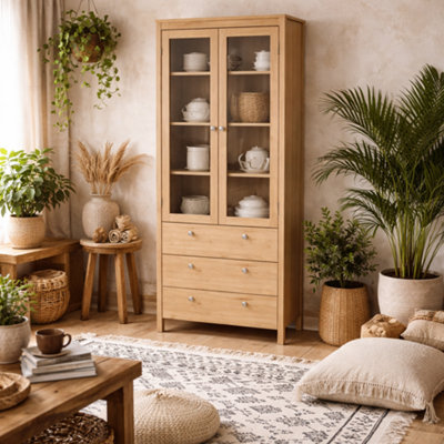 Wyld Haus Gossmere Hickory Oak Effect China Cabinet 2 Doors 3 Drawers from B&Q