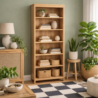 Wyld Haus Gossmere Hickory Oak Effect Tall Bookcase5 Shelves - from B&Q