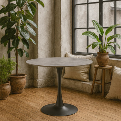 Wyld Haus Cloverfern Grey Ceramic Round Dining Table With Black Metal Base from B&Q