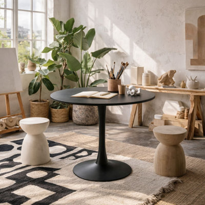 B&Q -  Cloverfern Matt Black Ceramic Round Coffee Table 600mm