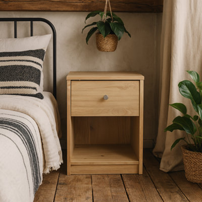 Wyld Haus Kaohsiung Hickory Oak Effect Bedside Table 1 Drawer from B&Q