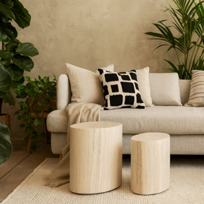 Wyld Haus Sendai Light Oak Travertine-Effect Oval Coffee Table Set (Pair) from B&Q