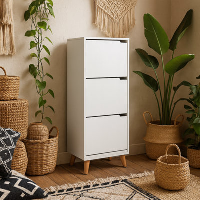 Wyld Haus Tokyo White Shoe Cabinet Slim 3-Drawer Hallway Storage 1335X470X300mm from B&Q