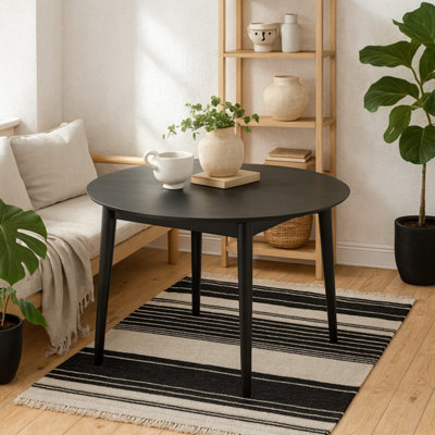 B&Q -  Shanghai Black Oak Round Extending Dining Table With Butterfly Leaf