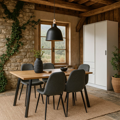 Wyld Haus Venice 5-Piece Dining Set Rectangular Natural Oak-Effect Table With 4 Light Grey Fabric Chairs from B&Q