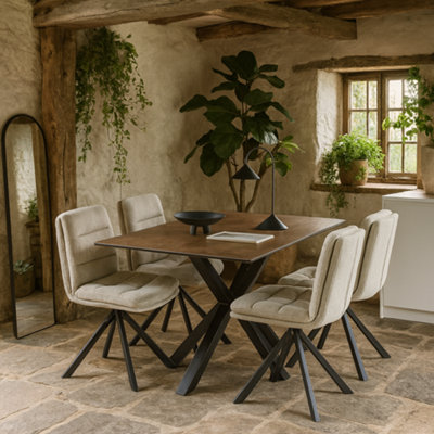 Wyld Haus Perth 4-Seater Rusty Brown Ceramic Dining Set With 4 Beige Swivel Chairs from B&Q