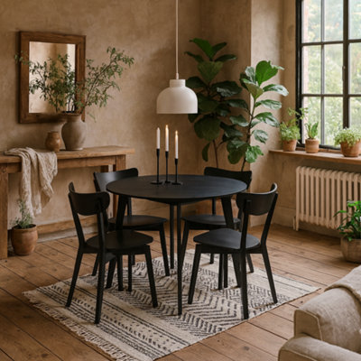Wyld Haus Krakow Round Dining Set Black Table With Oak Veneer Top And 4 Chairs from B&Q