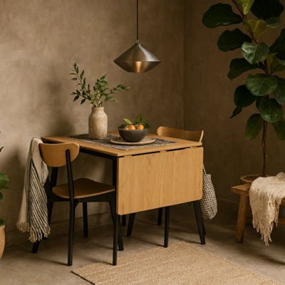 Wyld Haus Krakow 3-Piece Dining Set Natural Oak Effect Extendable Square Table With 2 Black & Oak Chairs from B&Q
