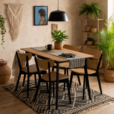 Wyld Haus Krakow Extendable Oak-Effect Rectangular Dining Table With 4 Black Chairs from B&Q