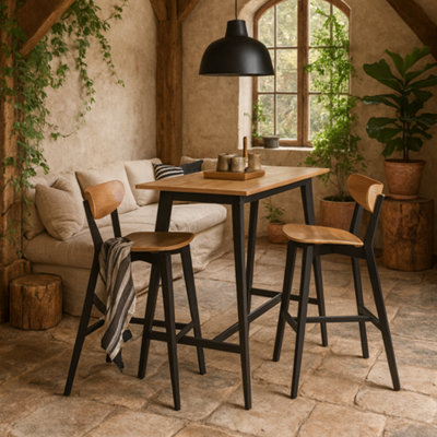 Wyld Haus Krakow Rectangular Bar Dining SetNatural Oak Effect And BlackTable And 2 Stools from B&Q