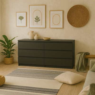Wyld Haus Budapest Matt Black 6-Drawer Wide Chest Of Drawers from B&Q
