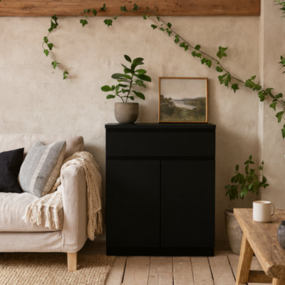Wyld Haus Budapest Matt Black Wooden Sideboard 1 Drawer 2 Doors Freestanding from B&Q