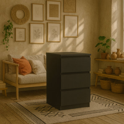 Wyld Haus Budapest Matt Black Wooden Bedside Table 3 Drawers from B&Q