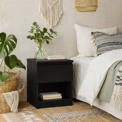 Wyld Haus Budapest Matt Black Bedside Table1 Drawer 1 Shelf from B&Q