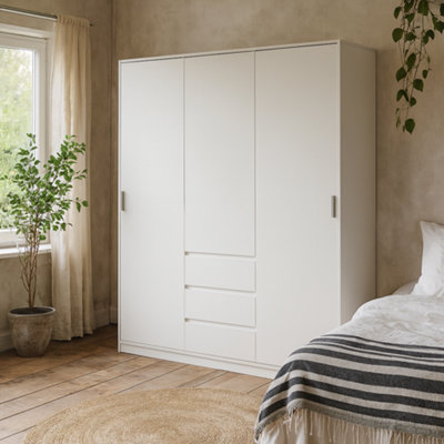 Wyld Haus Budapest White Gloss Triple Wardrobe With 3 Drawers from B&Q