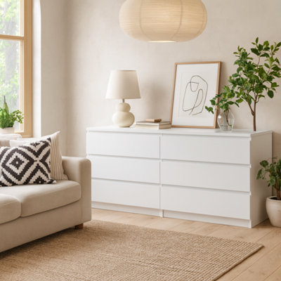 Wyld Haus Budapest Wide White Chest Of Drawers6-Drawer Gloss Dresser from B&Q