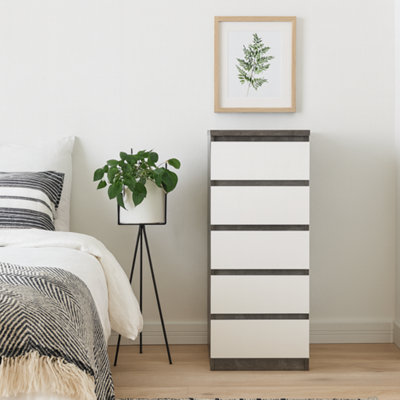 Wyld Haus Budapest Concrete-Effect Narrow Chest Of Drawers5-Drawer White Gloss from B&Q
