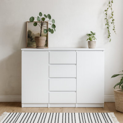 Wyld Haus Budapest White Gloss Wooden Sideboard 4 Drawers 2 Doors from B&Q