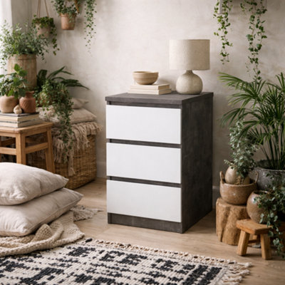 Wyld Haus Budapest Bedside TableConcrete-Effect & White3 Drawers from B&Q