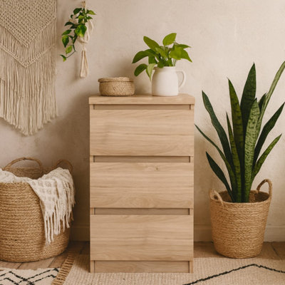 Wyld Haus Budapest Natural Oak Effect Wooden Bedside Table 3 Drawers - Image 3