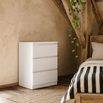 Wyld Haus Budapest White Gloss 3-Drawer Bedside TableCompact Wooden Nightstand from B&Q
