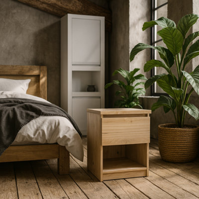 Wyld Haus Budapest Natural Oak Effect Bedside Table 1 Drawer 1 Shelf from B&Q