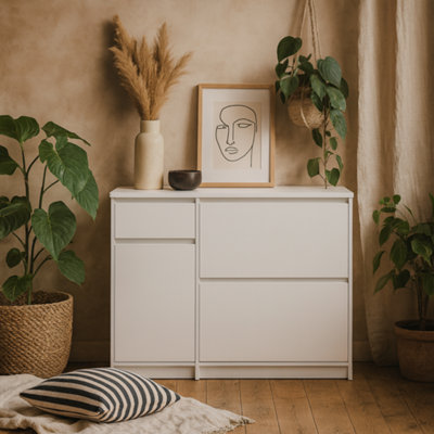 Wyld Haus Budapest White Wooden Shoe Cabinet 3 Doors 1 Drawer from B&Q