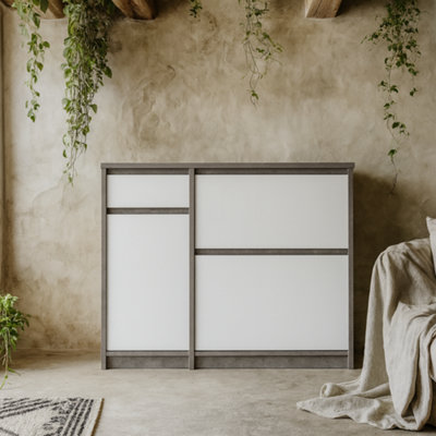 Wyld Haus Budapest Shoe CabinetConcrete Effect & White Gloss3 Doors 1 Drawer from B&Q
